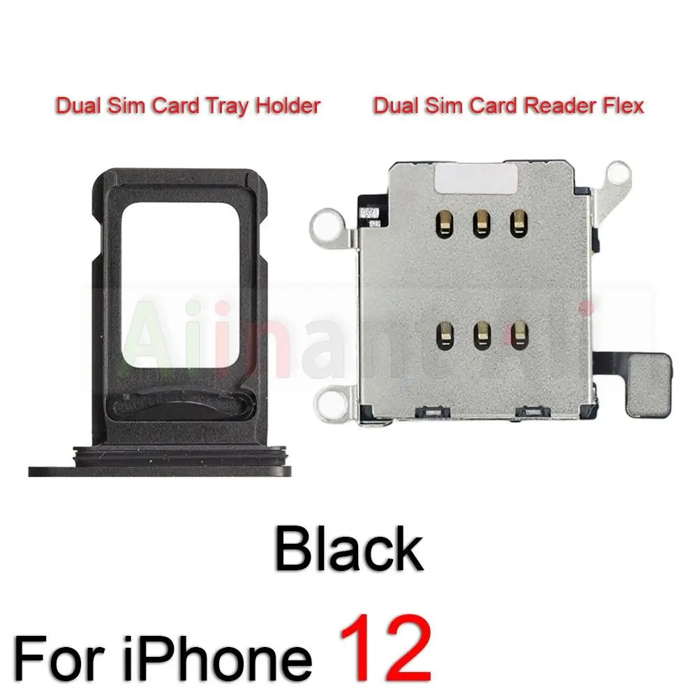 AiinAnt Double Dual Sim Card Reader Connector Flex Cable For iPhone 12 Pro Max 12Pro Adapter Tray Slot Holder Phone Spare Parts