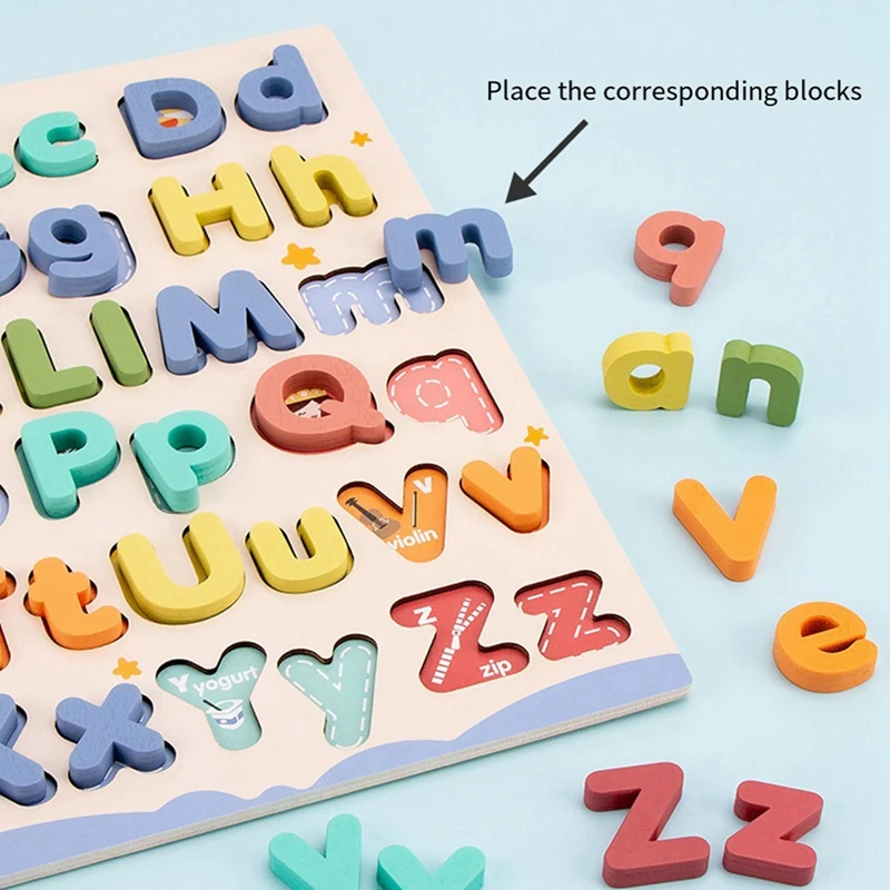 Wooden Alphabet Puzzle Toys ABC Letter And Puzzle For Toddlers 18+ Months Old Preschool Learning For Kids