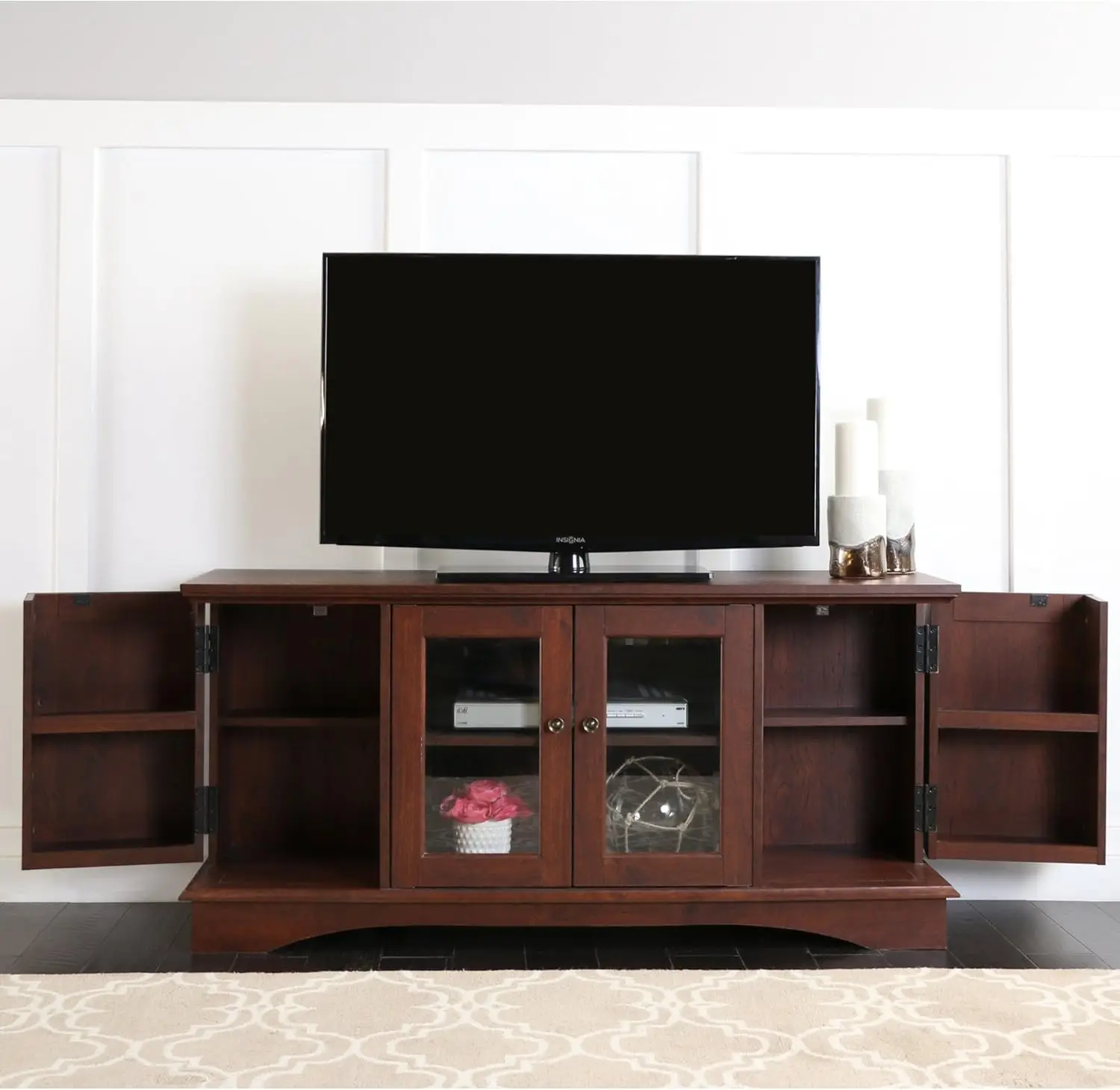 Traditional Wood Universal TV Stand with Storage Cabinets for TV's Up To 65