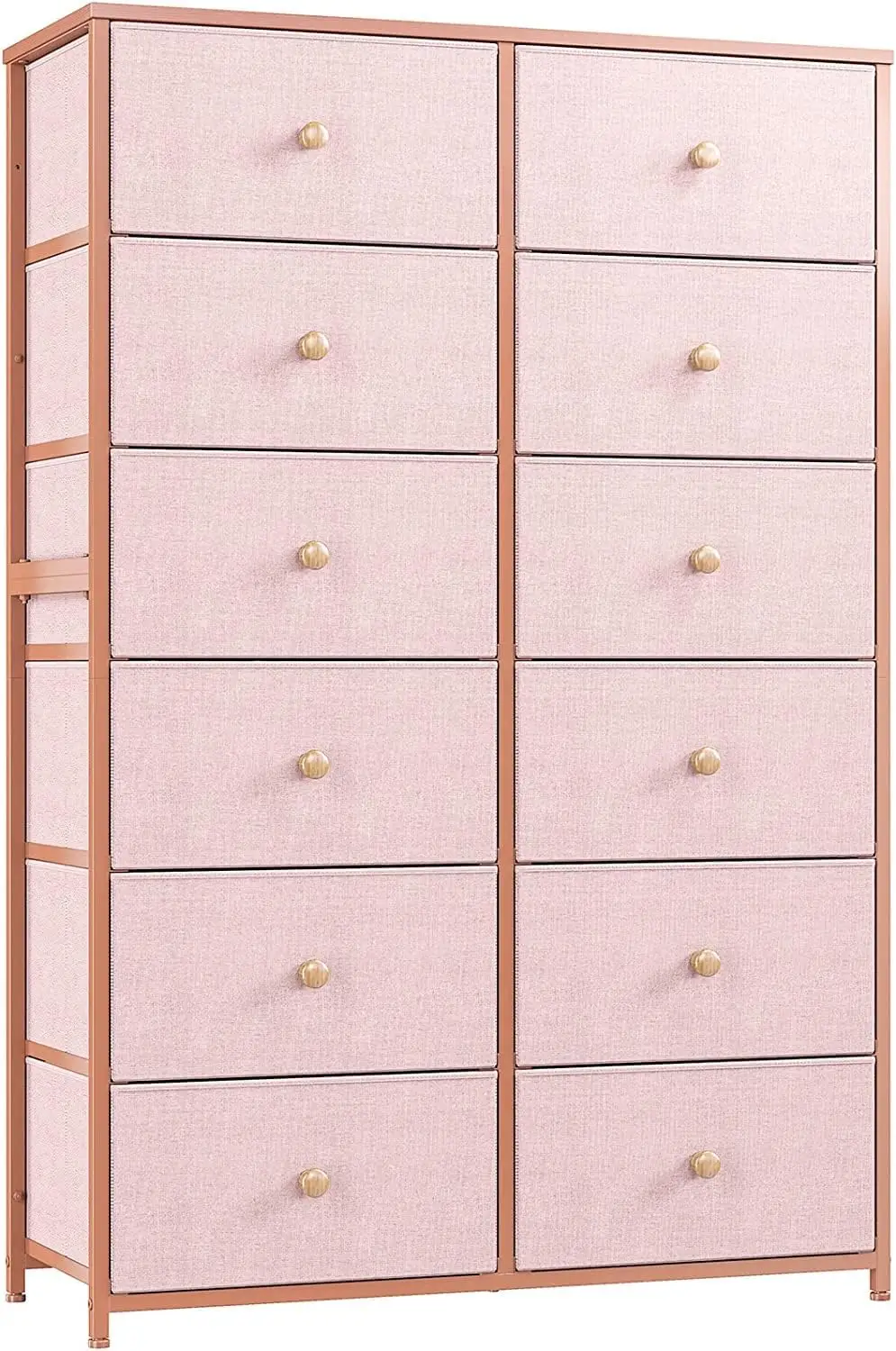 

Pink Dresser for Bedroom 12 Drawer Dresser with Wooden Top & Metal Frame Tall Dressers for Bedroom Dressers & Chest