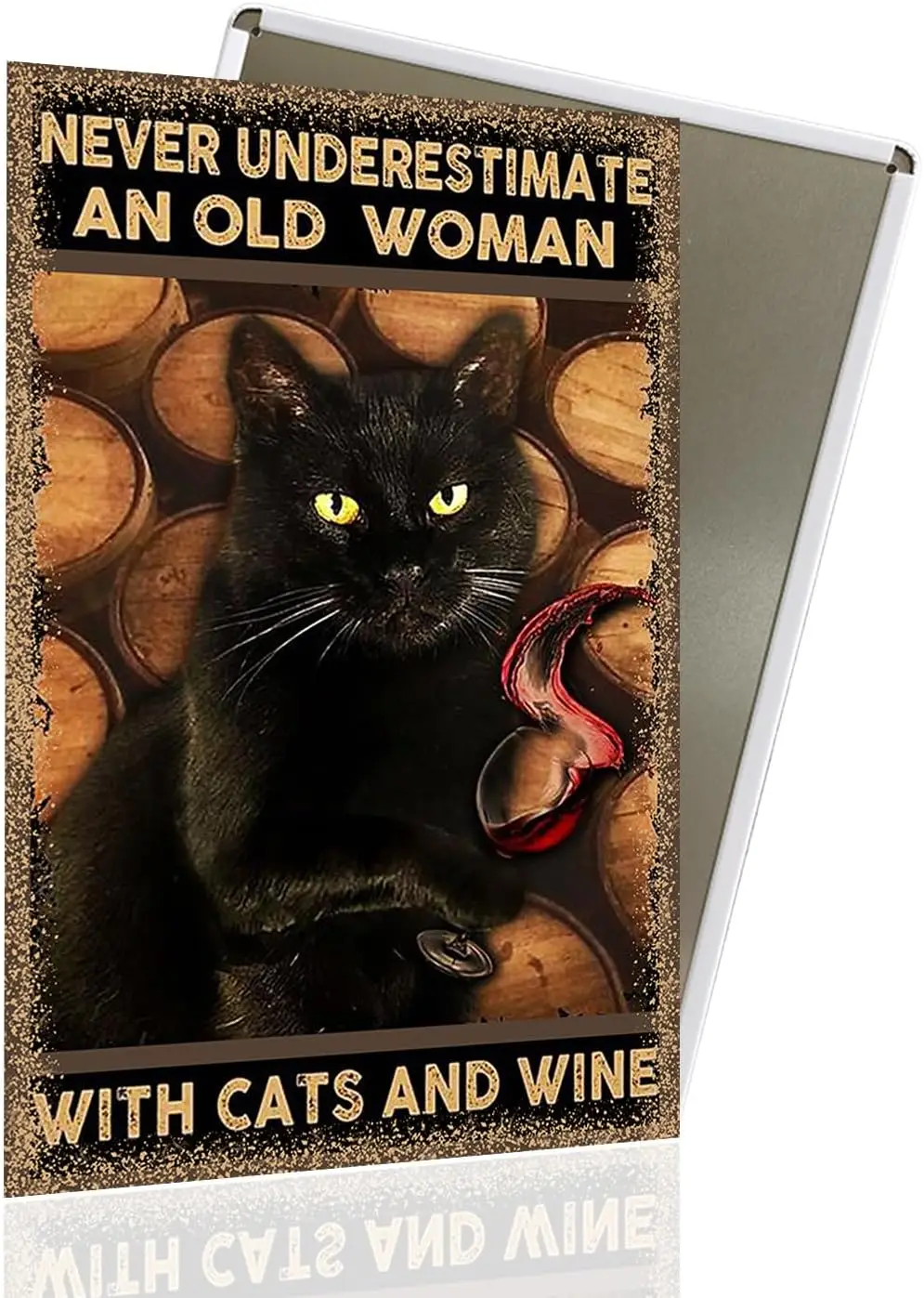 Vintage Black Cat Metal Sign, Never Underestimate an Old Women Funny Cat Sign Wall Decor for Bedroom Bathroom Retro Metal Tin Si