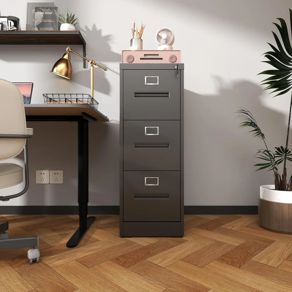 خزانة ملفات معدنية عمودية ذات 3 أدراج مع قفل، وحدة تخزين لأرقام A4/الحروف/القانونية، وتصميم موفر للمساحة للاستخدام المكتبي والمنزلي #5