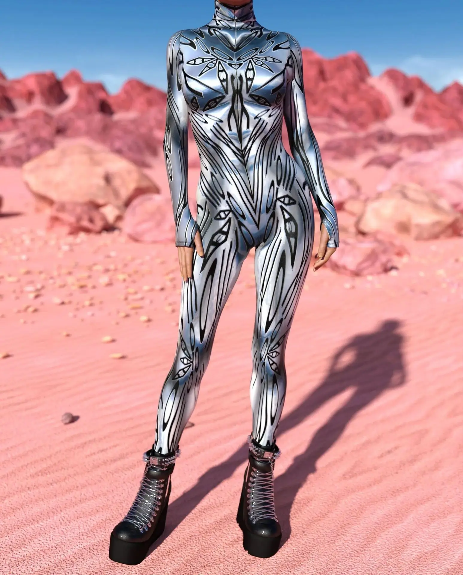 Mechanischer Rüstungs-Roboter-Bodysuit für Frauen, Skelett-Cosplay, Punk-Zentai-Jumpsuit, Kostüm für Halloween-Party, Aufführung, Maskerade – Detail 6