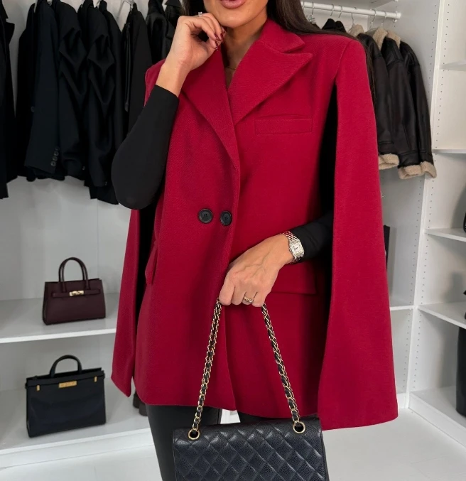 

Women's Jacket 2024 Autumn Fashionable Solid Color Loose Notched Collar Shawl Long Sleeved Elegant Temperament Work Jacket