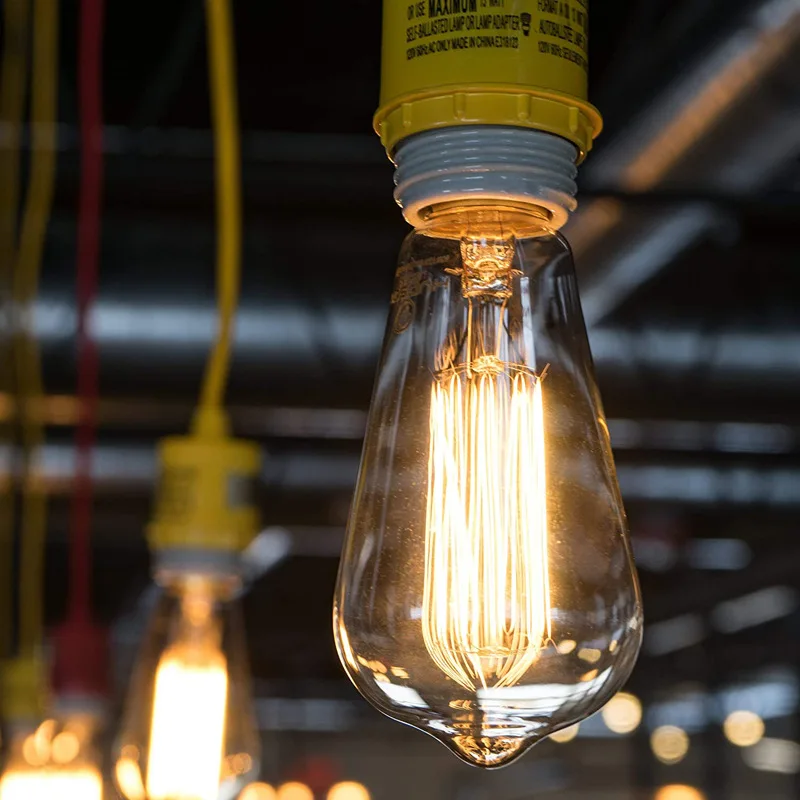 Edison Tungsten Filament Bulb t30-300 Straight Filament Retro With Iron Frame Industrial Style Long Groove Decorative Bulb