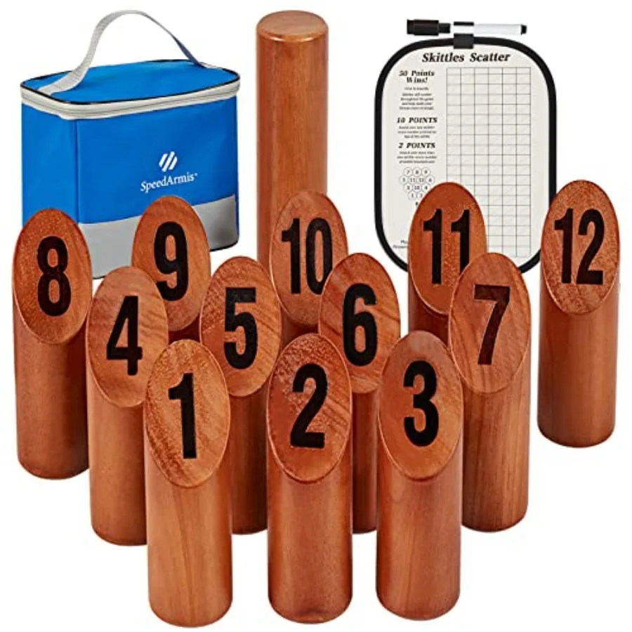 Wooden Throwing Game 12 Numbered Block Toss Games Set with Scoreboard and Carrying Case Indoor Tailgating Bowling Yard Activity