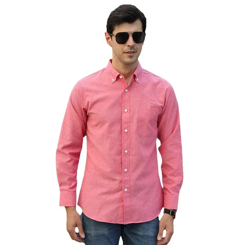 Hot-Selling Men's Zipper Shirt Oxford Fabric Hidden Zipper Fake Button Long Sleeve Casual Shirt for Men