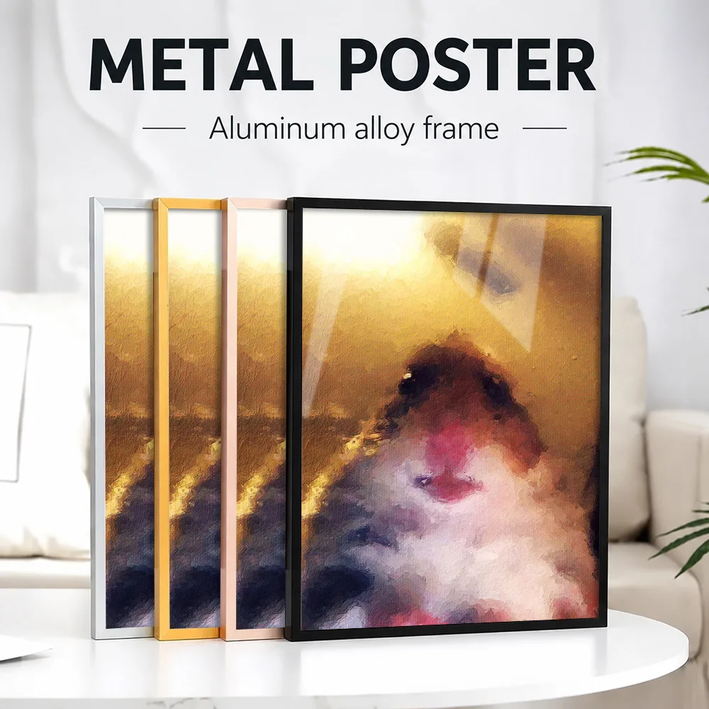 Hamster Meme Framed Aluminum Metal Poster Customized Photo Internet Humor Style Wall Art For Living Room And Office Funny Gift