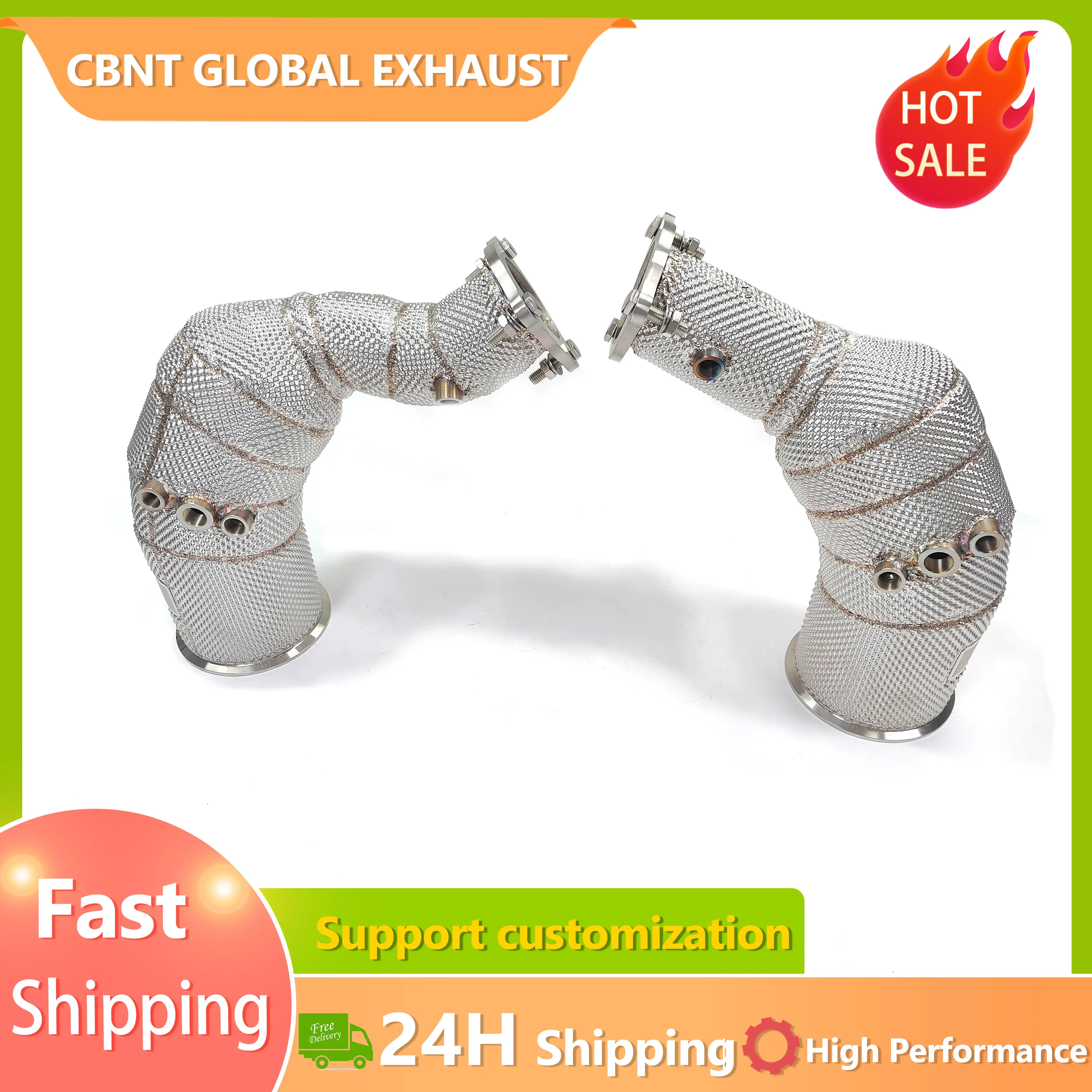 

CBNT In Stock Downpipe with Heat Shield for Audi RS4 RS5 B9 2.9T High Flow SS304 Exhaust Header with catalysis Exhaust Pipe
