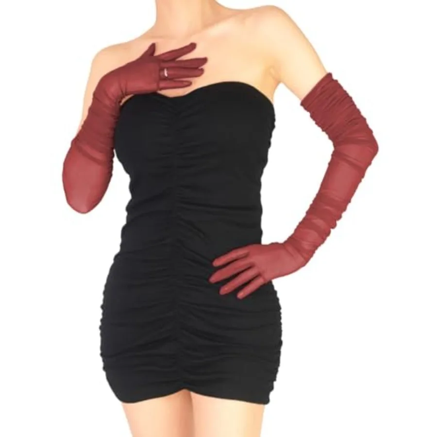 Women's Sexy Sheer Gloves Mesh Tulle Super Long Gloves Opera Christmas Costume Party Dance Glove
