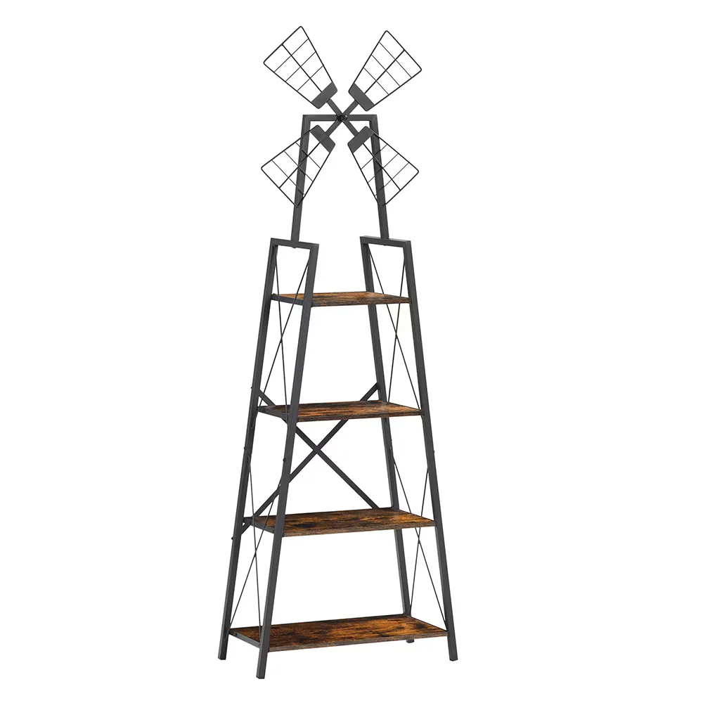 

4-Tier Bookshelf,Display Storage Shelves with Metal Frame,Bookcase Organizer with Windmill for Living Room,Home Office