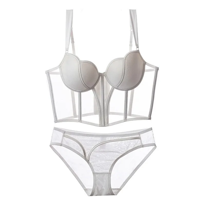 Französisch Stil reine Wunsch Fischgräten weste Frauen solide Korsett dünne Brust sammeln Anti-Sagging-BH weibliche solide sexy Dessous-Set