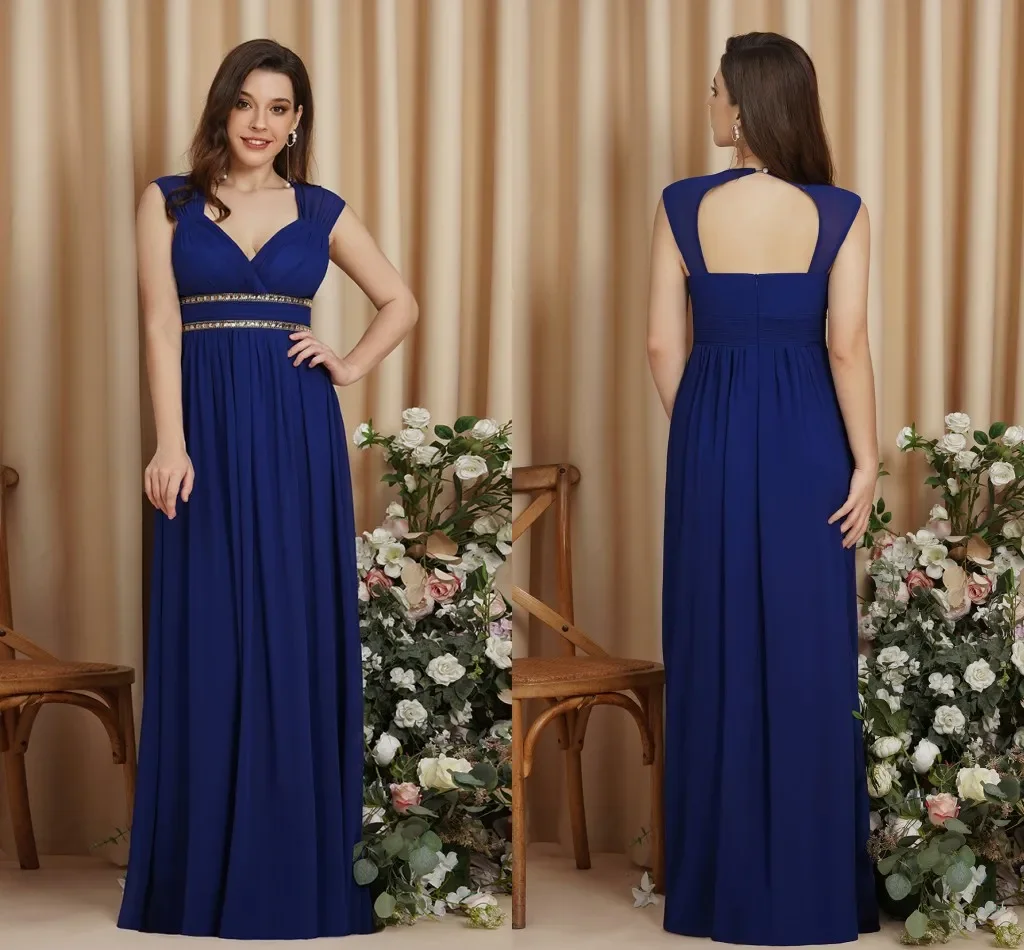 

Hot Sale Chiffon Bridesmaid Dresses A-line V-Neck Sleeveless Crystal Beaded Backless Evening Gowns Shipping Wthin 24 Hours
