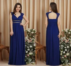 Hot Sale Chiffon Bridesmaid Dresses A-line V-Neck Sleeveless Crystal Beaded Backless Evening Gowns Shipping Wthin 24 Hours