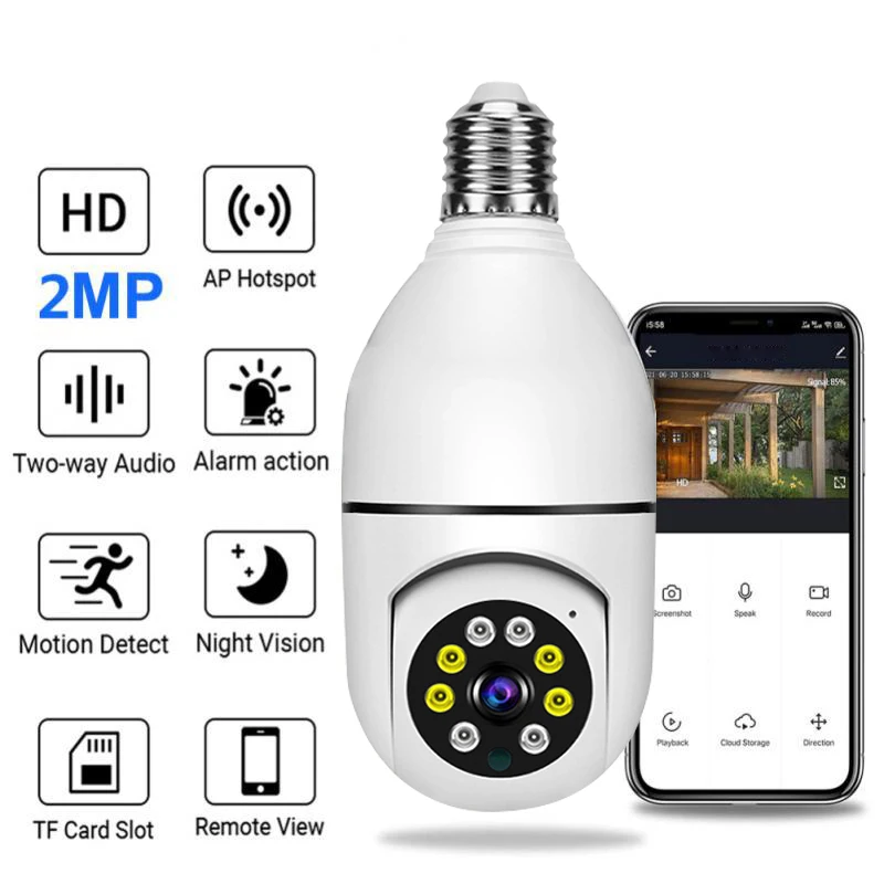 Smart Home 2.4G Bulb E27 Surveillance Camera Full Color Night Vision Automatic Human Tracking Zoom Indoor Security Monitor Wifi