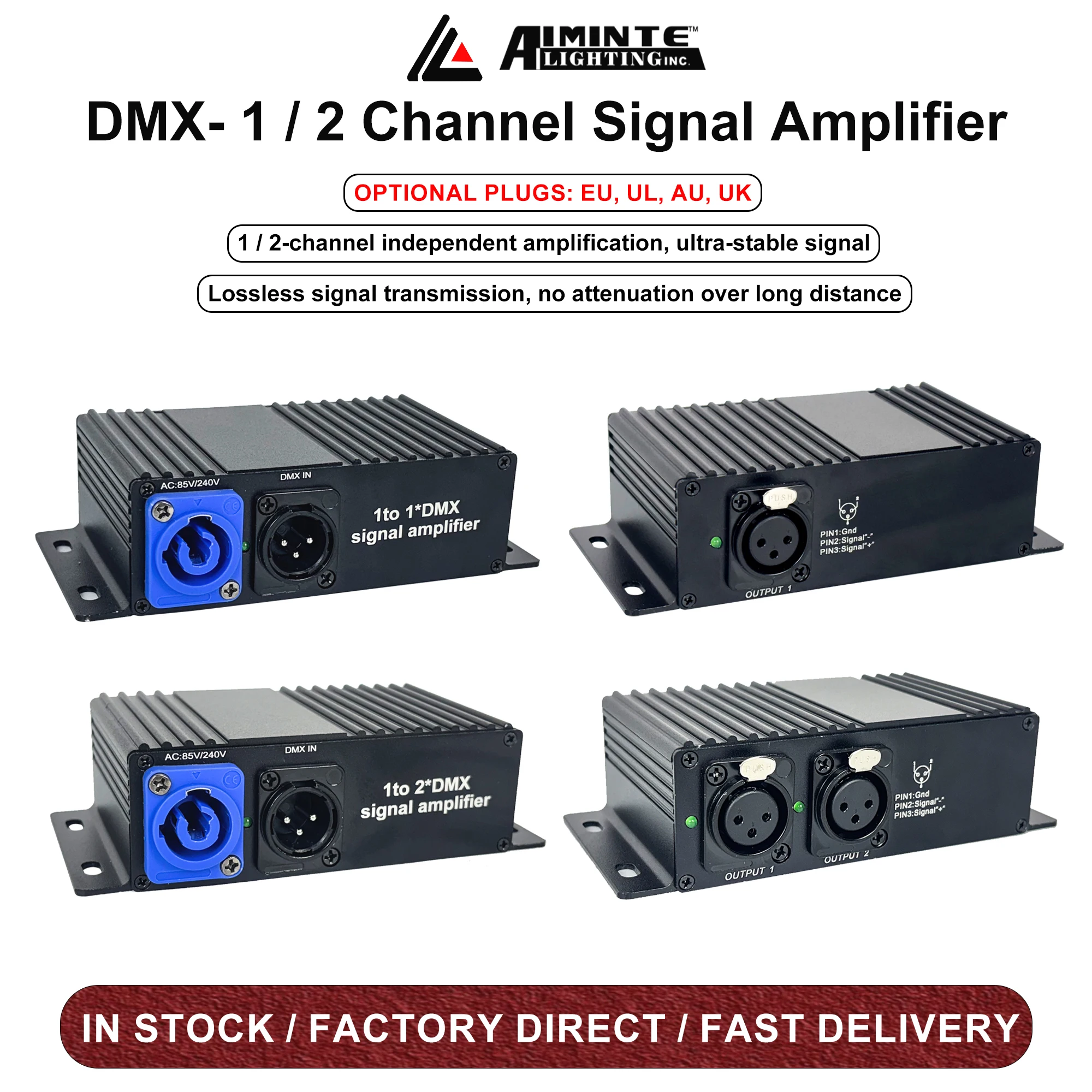 DMX512 1 / 2 Channel Mini Signal Amplifier 1 In 1 / 2 Out Optoelectronic Isolation Signal Splitter Extend Transmission Distance
