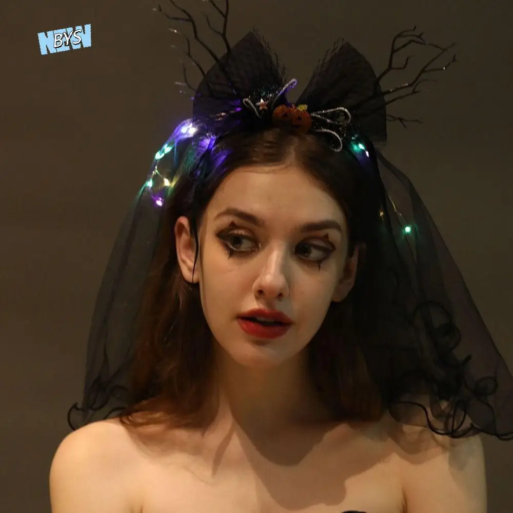 

Fashion Ghost Halloween Hairband Veils Luminous Pumpkin Halloween Hair Hoop LED Lighting Headwear Mesh Hair Band Girls