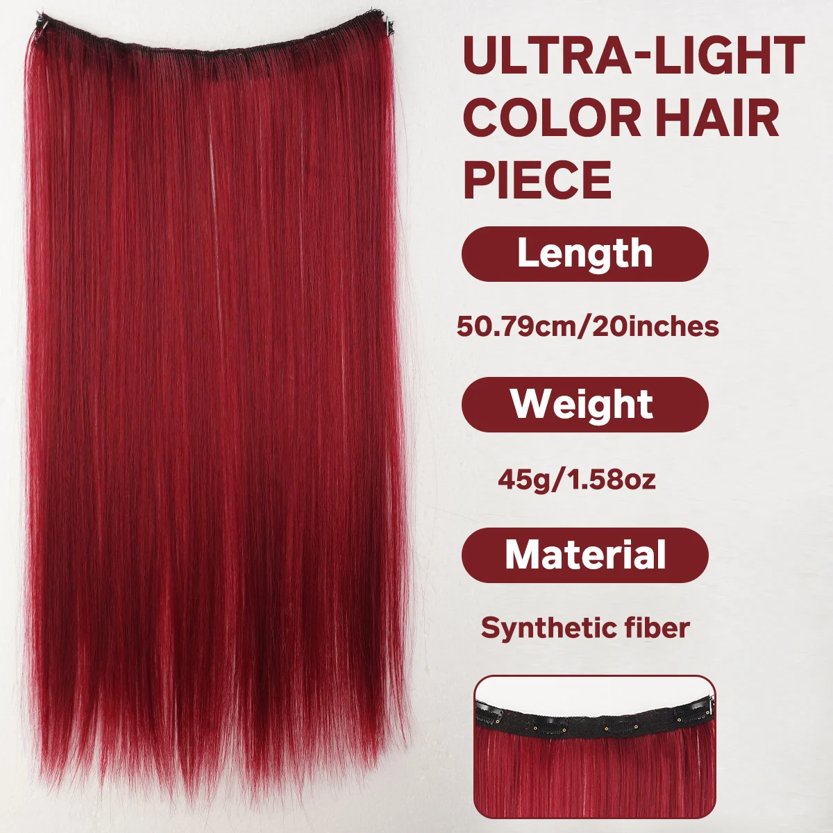 Synthetic 1-piece color hair extension piece wig women's heat-resistant clip hair long straight hair wig