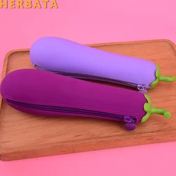 Eggplant Silicone Jelly Pencil Case - Cute Cartuchera Pen Bag for Kids, Student School Supplies Storage Box