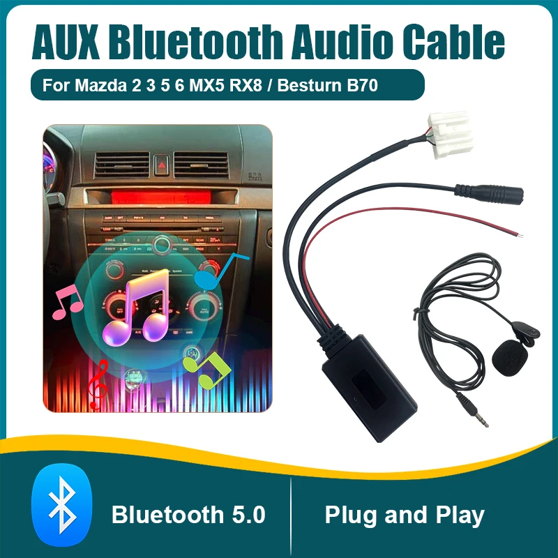 Adaptador de micrófono auxiliar Compatible con Bluetooth, Radio estéreo inalámbrica para Mazda 2 3 5 6 MX5 RX8 M6 M3 Pentium B70 Ruiyi 2006