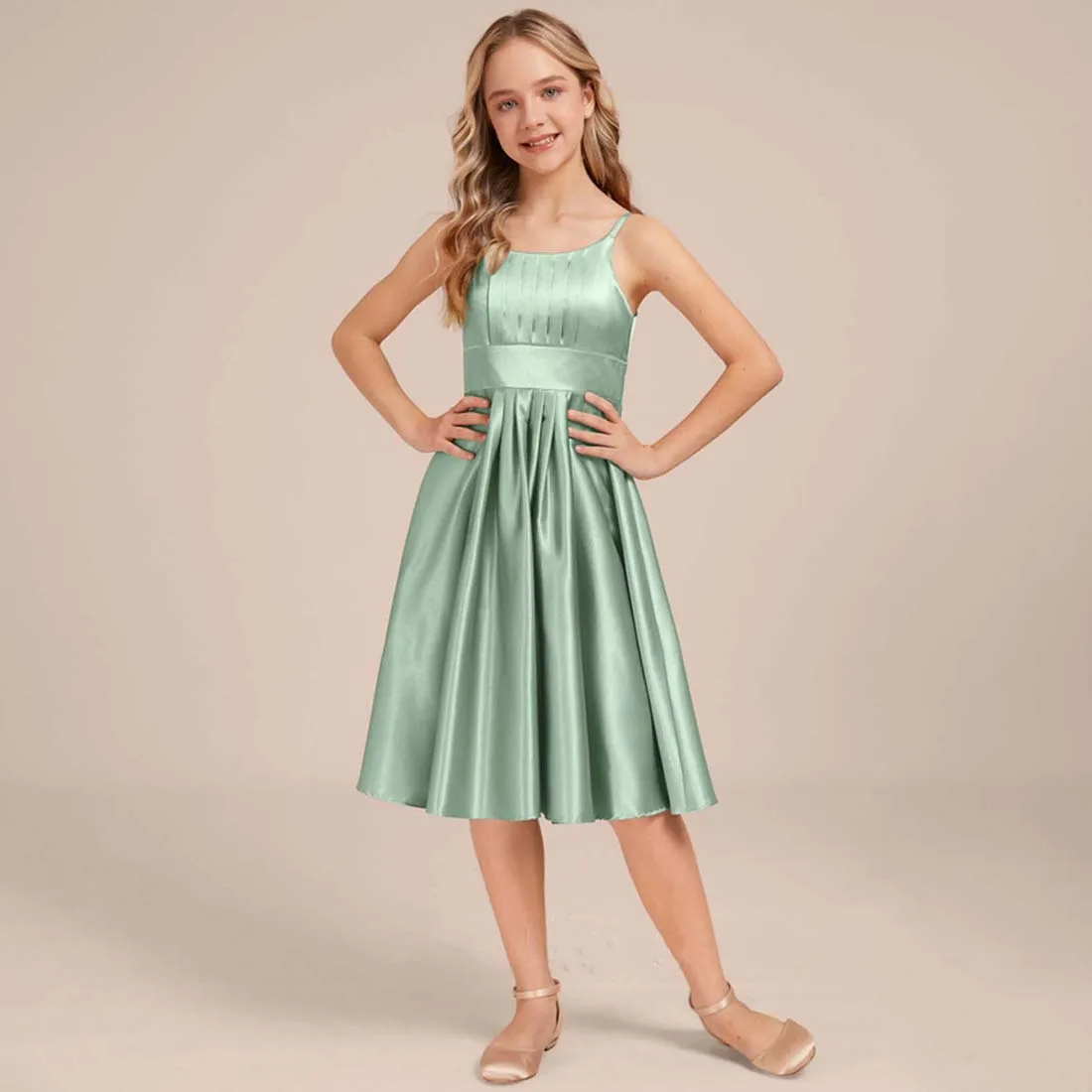 

GIOIO A-line Scoop Knee-Length Stretch Satin Junior Bridesmaid Dress Flower Girl Dress