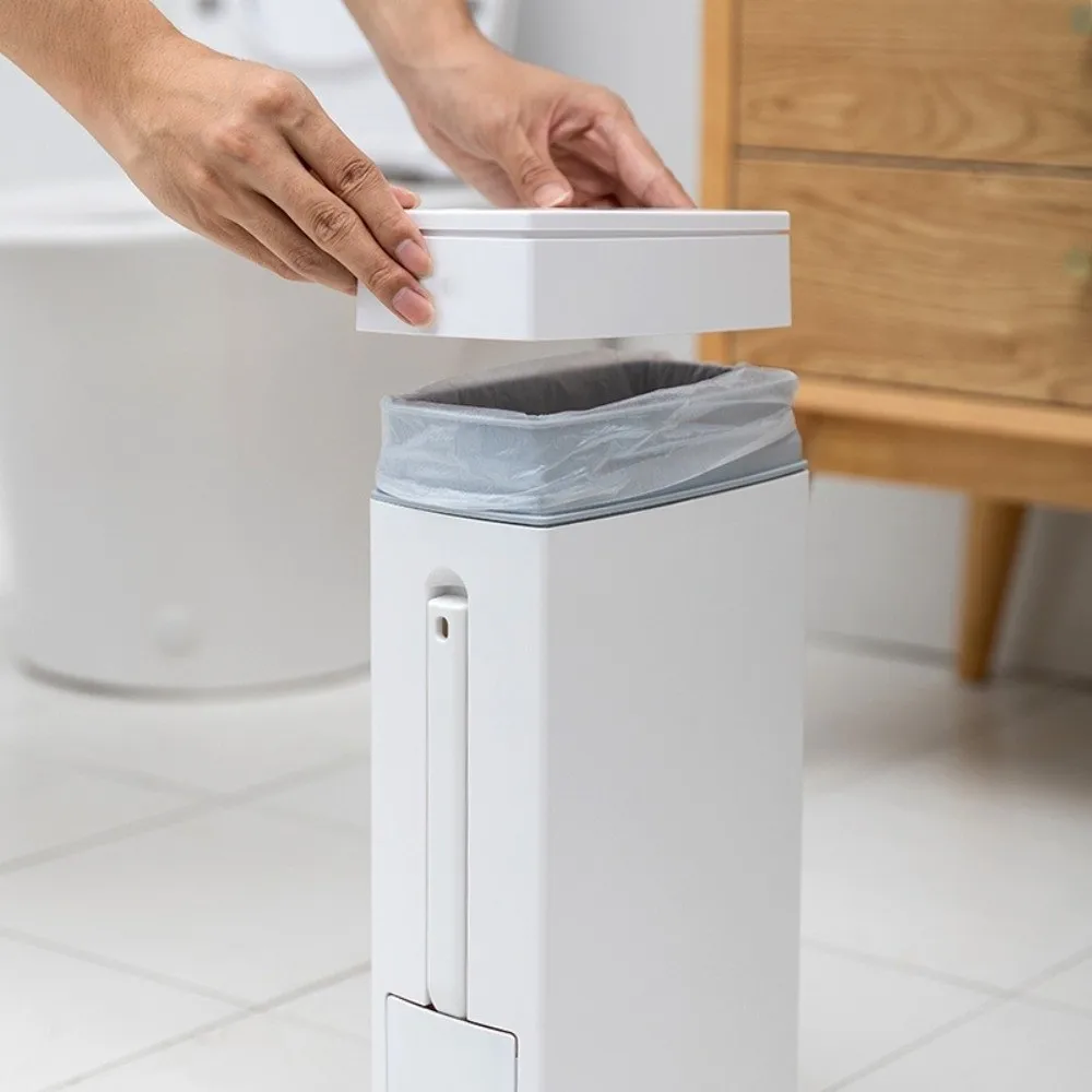 Hidden Bathroom Trash Can Space Saving Odor Blocking Narrow Garbage Can Push To Open Lid 4.5L Waste Can Office
