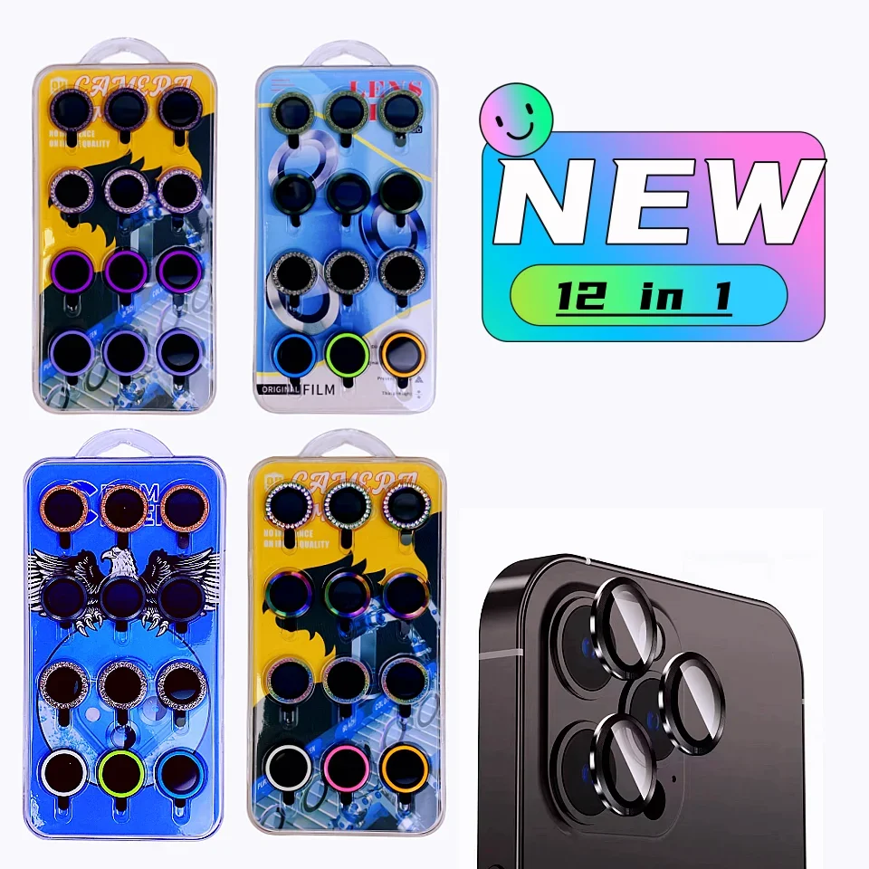 12 IN 1 Bling Glitter Diamond Camera Lens Protector for iPhone 14 Pro Max Plus 13 12Mini iPhone15 Tempered Ypm5 Protection Film