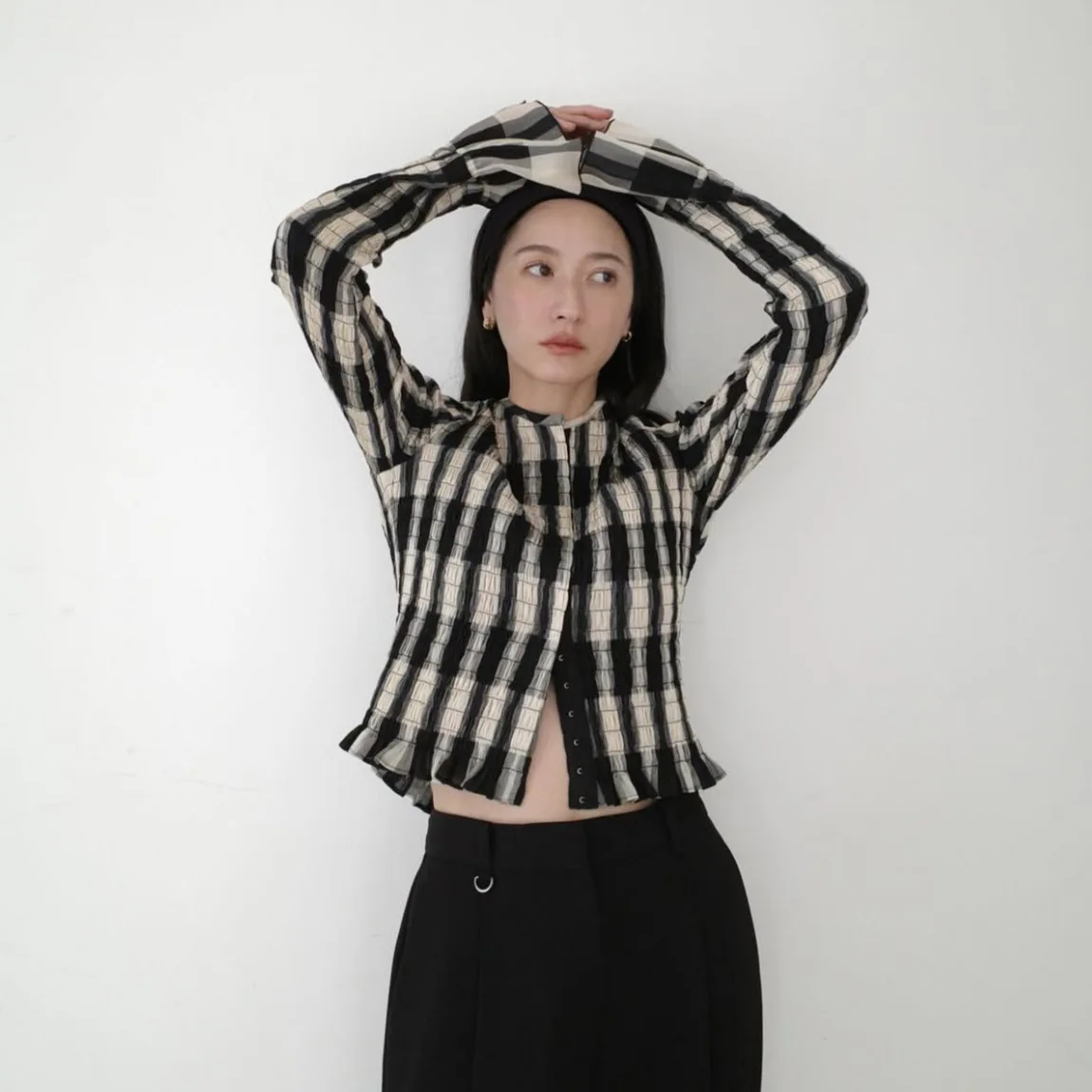

Gagarich Japanese Spring Summer New Art Retro Plaid Pullover Long Sleeve Shirt Trumpet Sleeves Niche Fashion Elegant Top 2025
