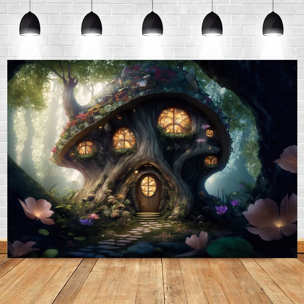 Fairy Tale Forest Wonderland Photography Backdrop Enchanted Dreamy Jungle Mushroom Baby Birthday Party Photo Background Decor