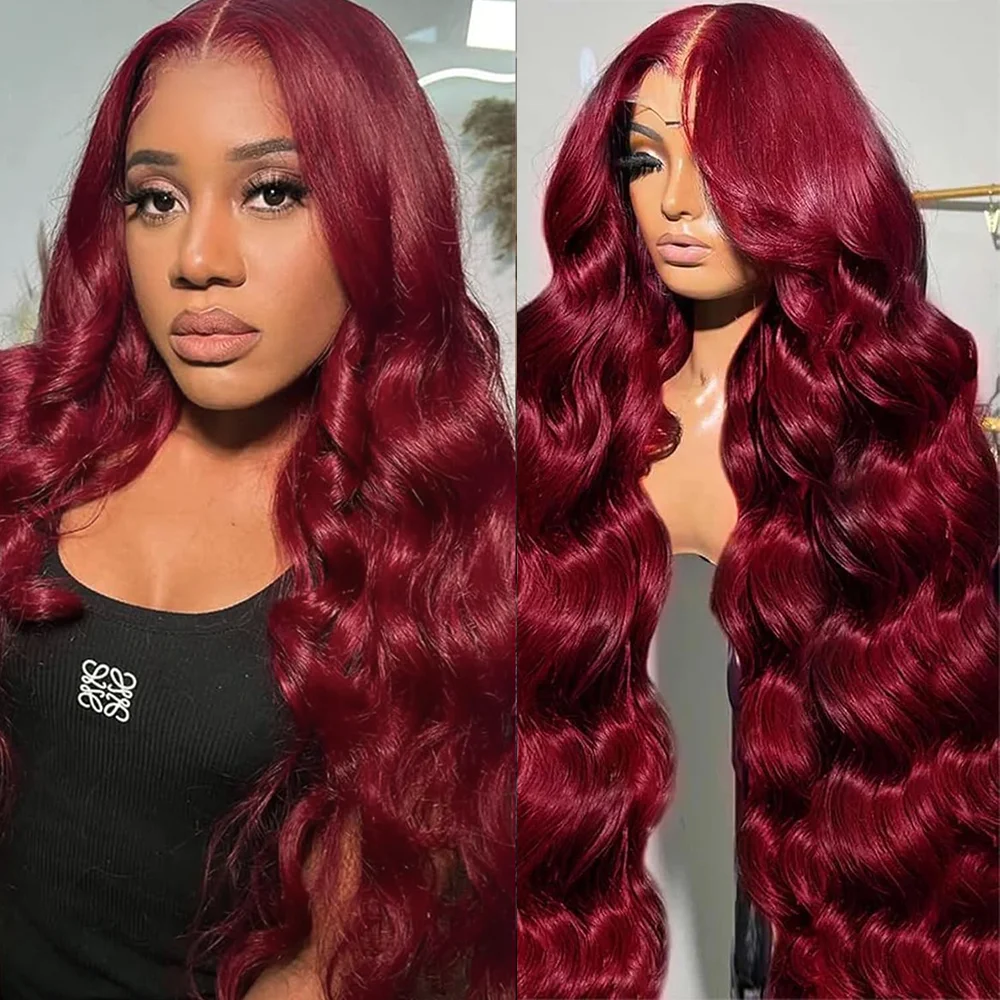 99J Burgundy Body Wave Red 13x4 13x6 HD Transparent Lace Front For Women Brazilian Hair Human Hair Wigs for Black Women