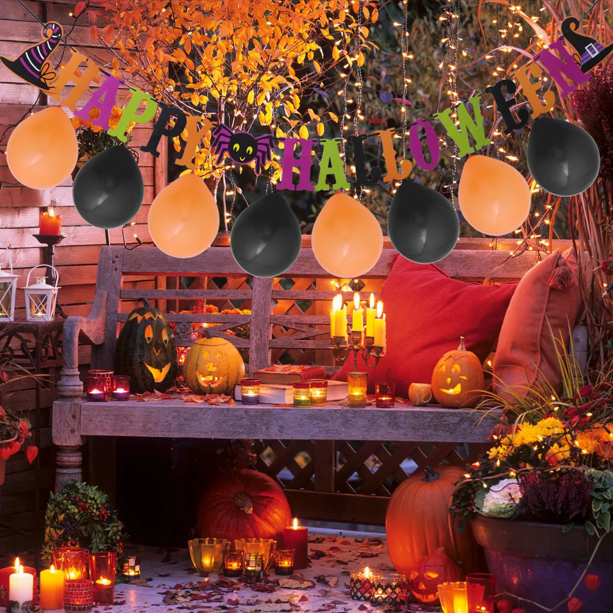 

Chic Halloween Ghost Banner With Balloons Party Supplies Hanging Garland Decoration For Wall Window Door Tree Use