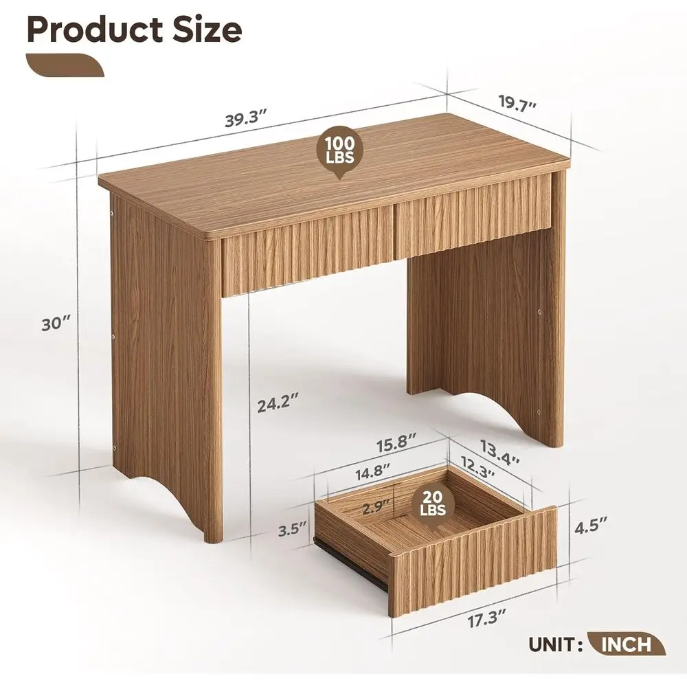 40 Inch luted Wood Computer Desk with Ders, ern Home Oice Desk, Compact Writing Desk, Laptop PC Desk or Bedroom, Studio, Study R