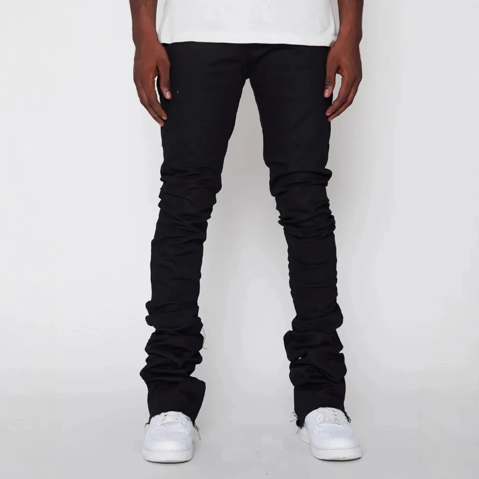 

2026 Men Denim Pants New Straight Fit Elastic Patches Street Fashion Desin Casual Stacked Long Jeans Men