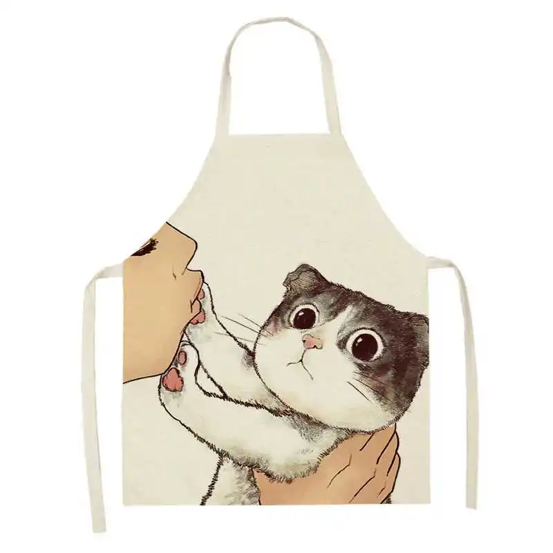 Kitchen apron Cute cartoon cat pattern  anti-stain and oil-proof sleeveless  Home Clean cooking baking accessories