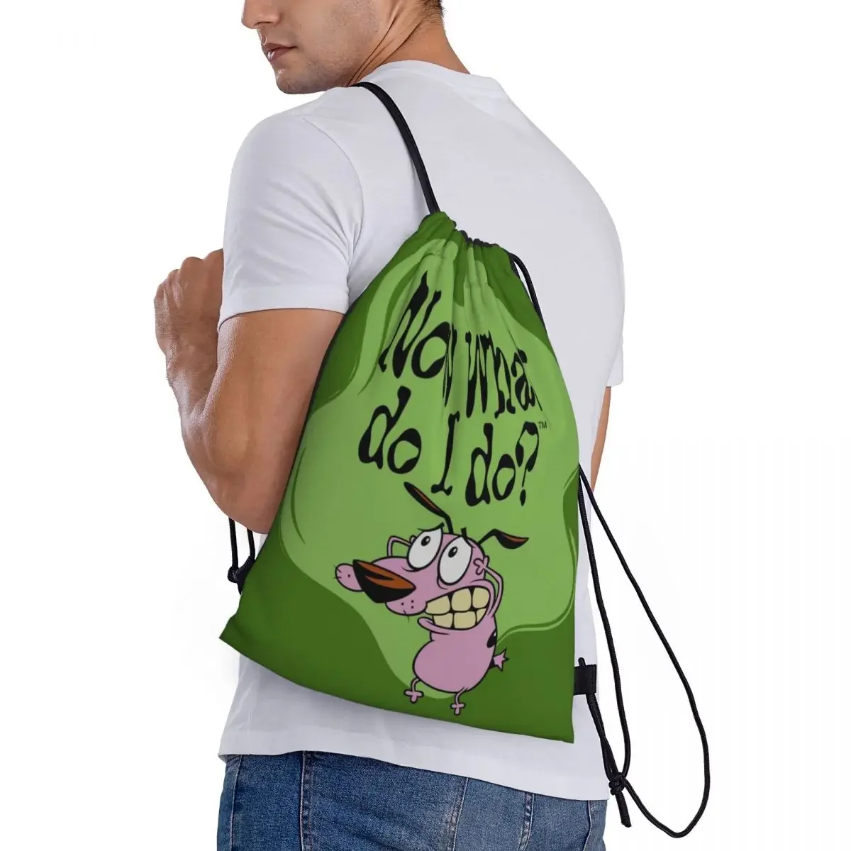 Custom C-Courage The Cowardly Dog Drawstring Bag for Shopping Yoga Backpacks Men Women Now What Do I Do Sports Gym Sackpack