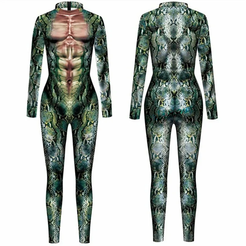 الأخضر الأفعى طباعة ثوب بودي كون مثير المرأة رومبير ارتداءها للحزب اللياقة البدنية الزي تأثيري حلي الإناث قطعة واحدة البدلة