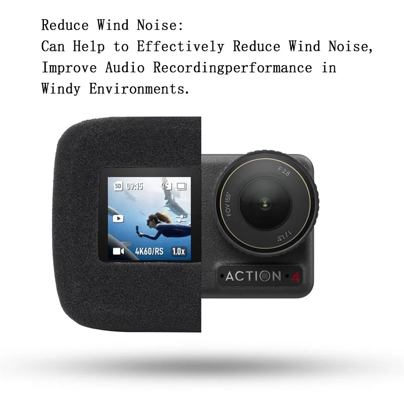 Mousse éponge de réduction du bruit du vent pour DJI Osmo Action 3 et 4, housse de pare-brise pour appareil photo, housse de cadre de boîtier, étui