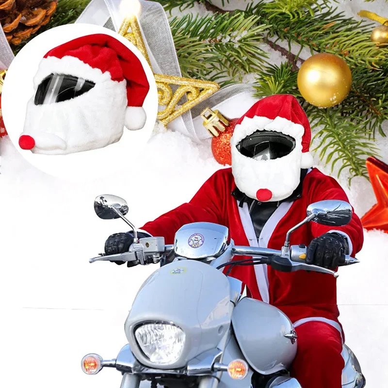 Creative Christmas Hat Santa Claus Styling Motorcycle Helmet Cover Plush Motorbike Helmets Decoration Moto Headwear Accessories