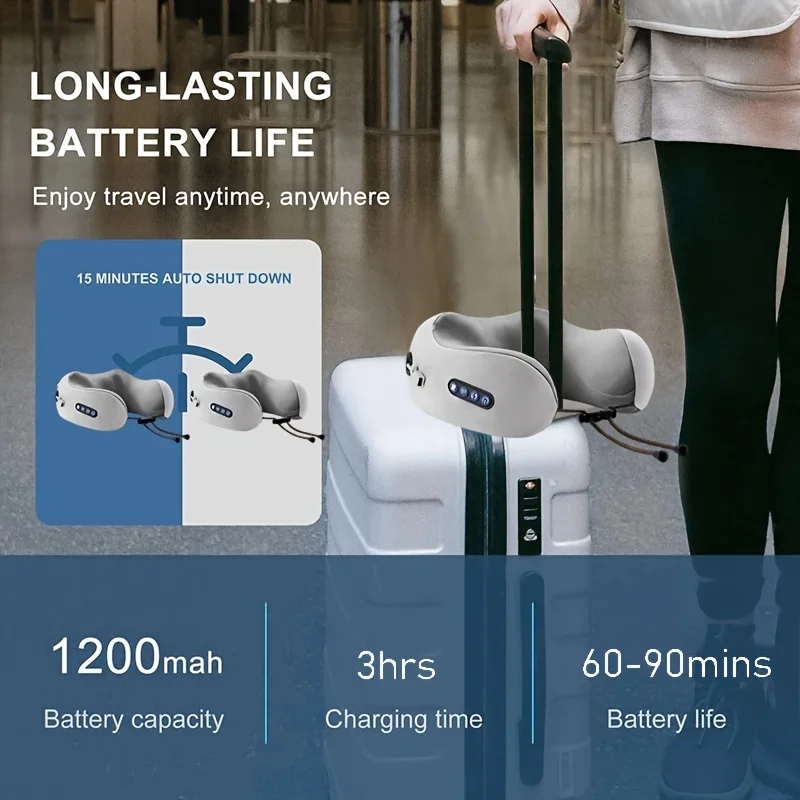 Ultiem reisnekkussen met stimulator - Kalmerende stimulator, therapeutische warmte, ergonomisch traagschuim voor verlichting van nekpijn, advertentie