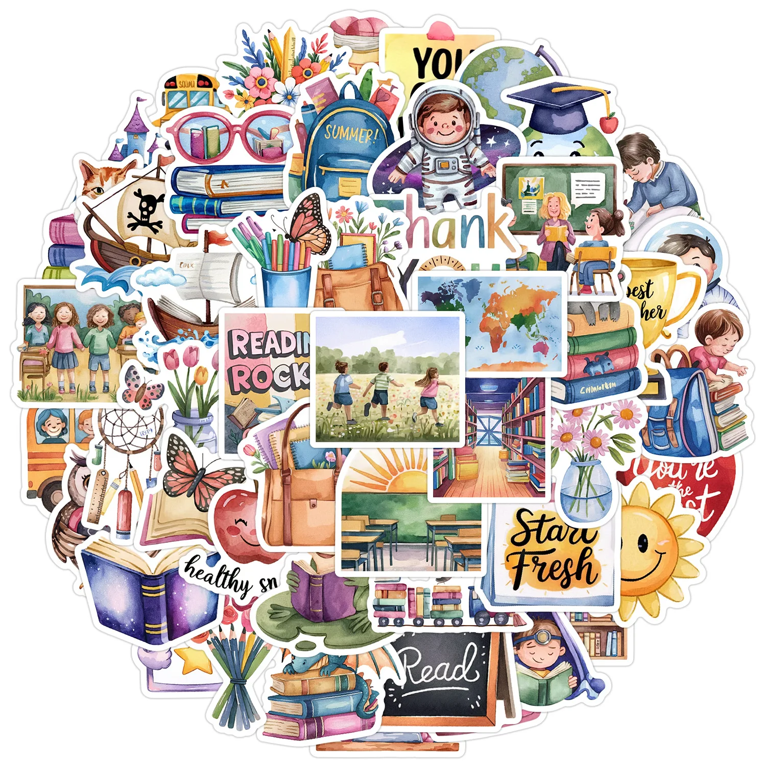 50PCS Neue Nette Stil Zurück zu Schule Saison Doodle Aufkleber Wasser Tasse Handy Wasserdichte Dekoration Graffiti Aufkleber Kinder Spielzeug