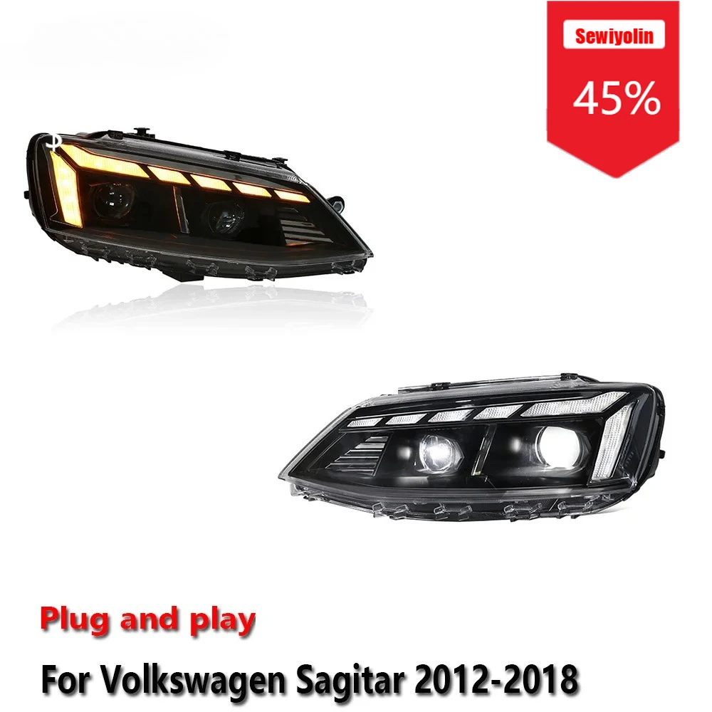 

Sewiyolin Car LED Headlight Assemblies For Volkswagen Sagitar 2012-2018 Fog DRL Brake Turn Signal Lamp Plug and Play