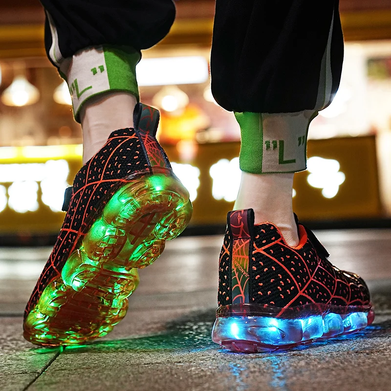 Children Luminous Glowing Sneakers Girls Roller Skate Light Shoes New Fashion Kids Girls USB Charging LED Shoes Boys Breathable