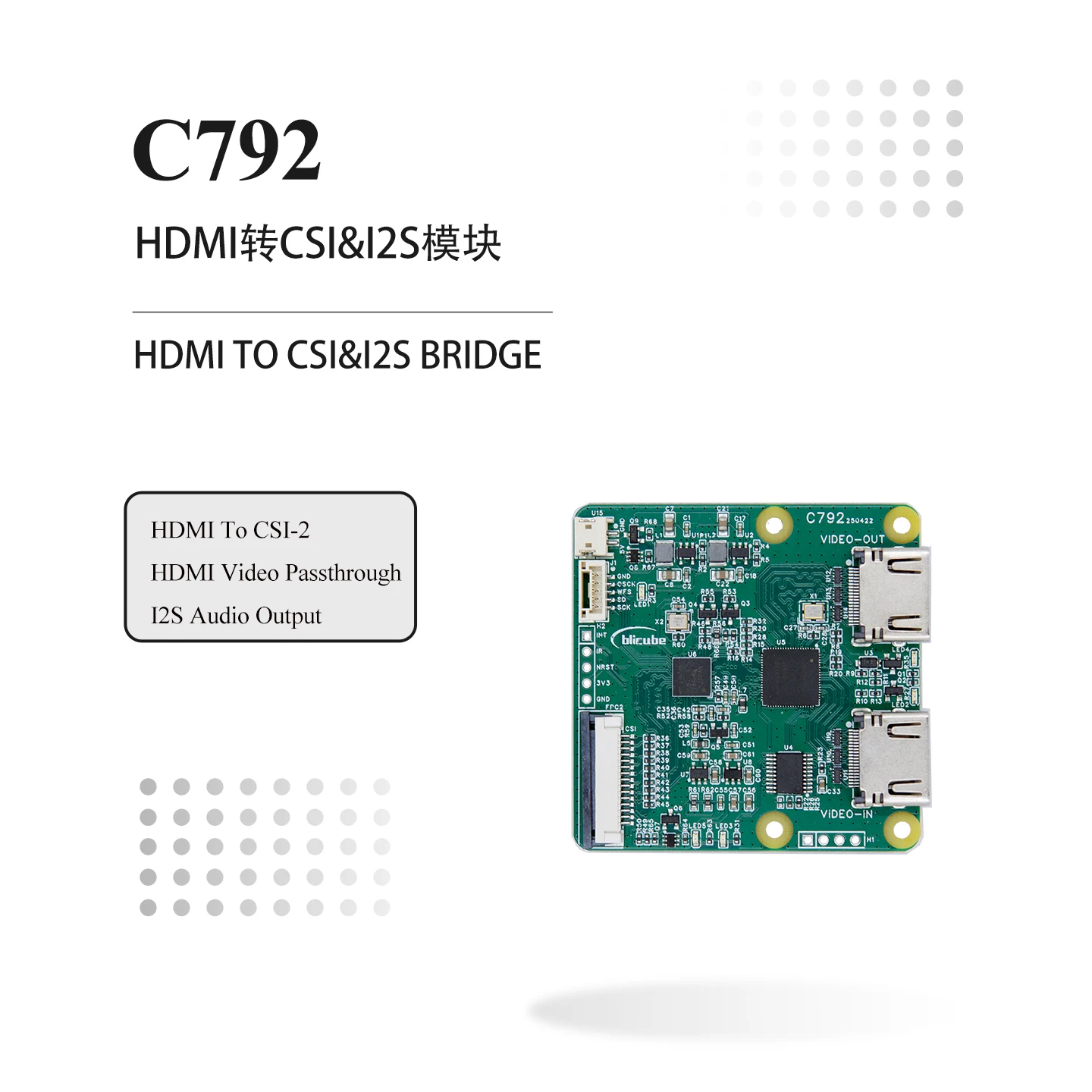 

Адаптер C792 4K 60 Гц HDMI IN — CSI-2, плата I2S BliKVM и PiKVM «KVM через IP», поддерживает проход аудио и видео