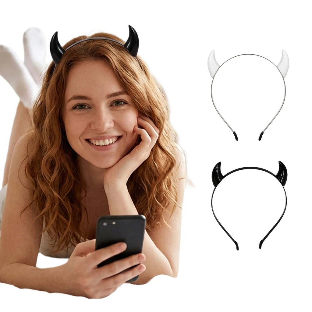 Kleiner Teufelshorn-Stirnreif, weiß/schwarz, aus Kunstharz, für Damen und Mädchen, Halloween-Cosplay, verstellbar, süß, cool, Party, modisches Haaraccessoire