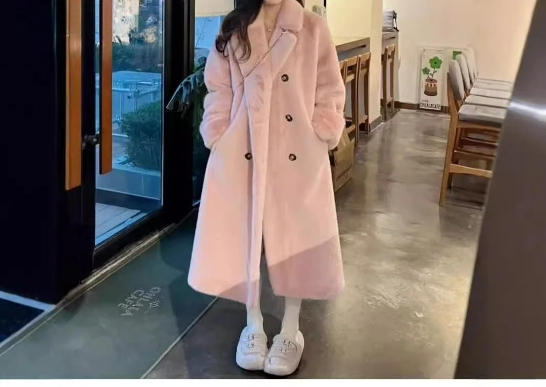 

2025 New Autumn Winter Thickened Warm Elegant Long Plush Coat Jacket
