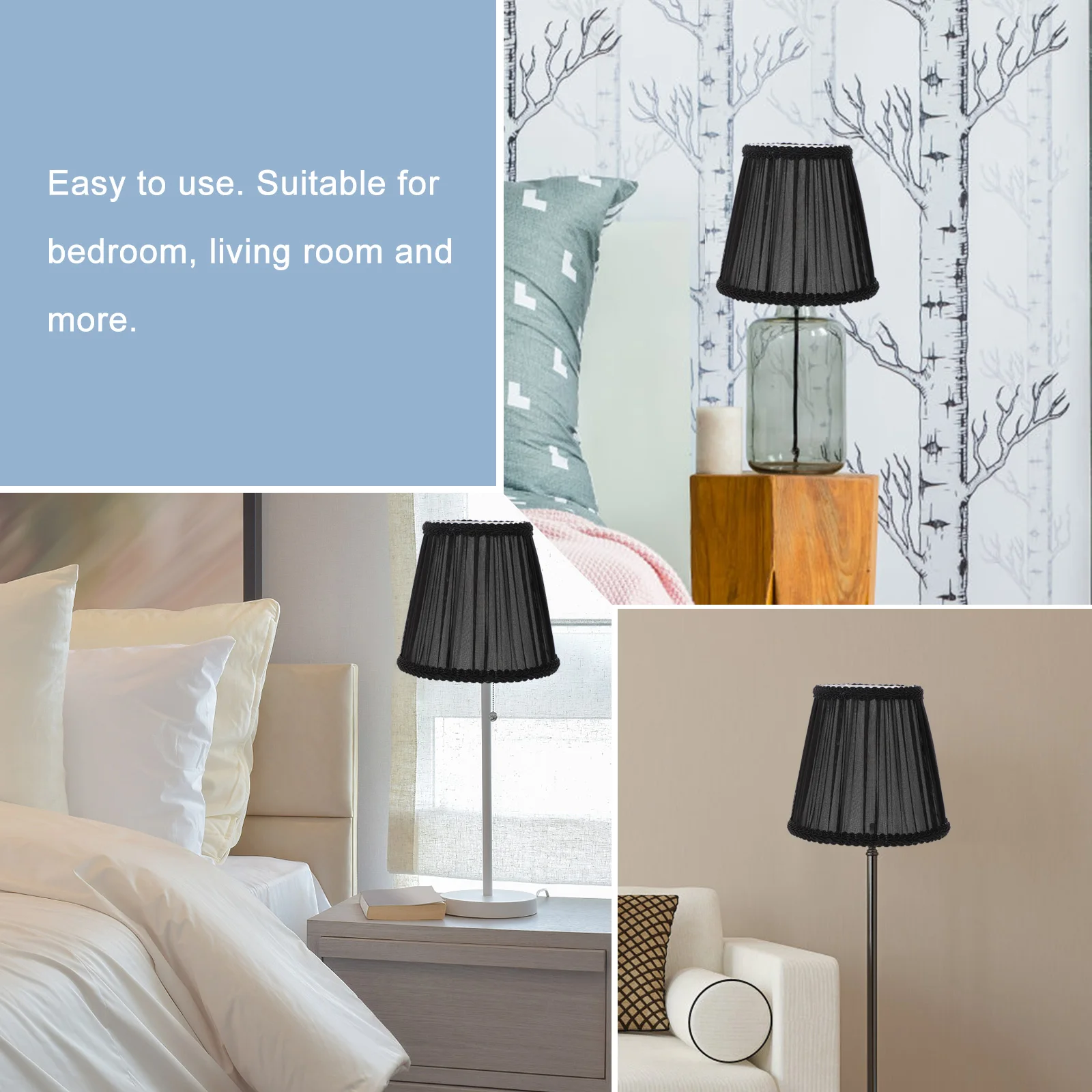 

Clip Bulb Lampshade Fabric Black Desk Small Durable Shade Cover Chandelier Accessory Warm Atmosphere Bedroom Living Room
