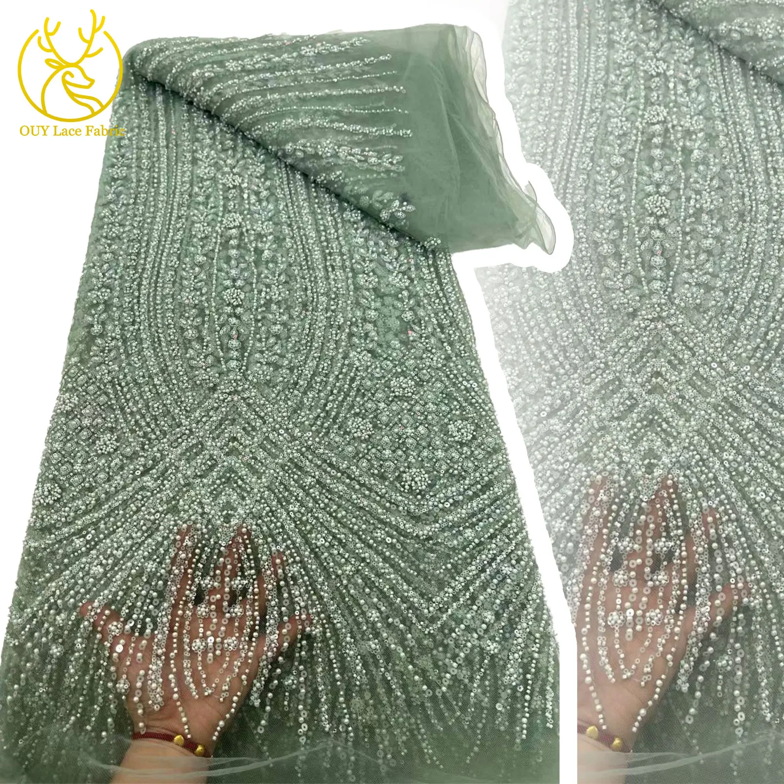 Африканская сетчатая кружевная ткань с блестками и бисером, 2024, высокое качество, синий модный дизайн, вечерние платья в сенегальском стиле, материал юбки