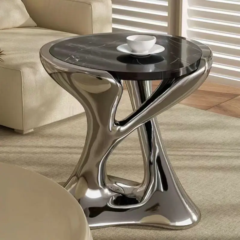 

circular small side table luxury bedside table Italian Creative TeaTable Electroplated marble coffee table BB657GB