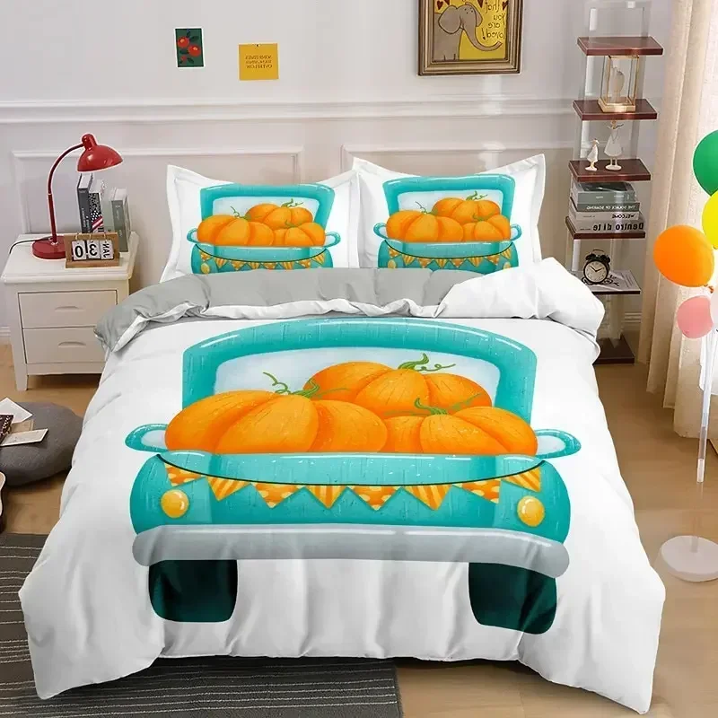 

3D Print Autumn Pumpkin Truck Comfortable Duvet Quilt Cover Pillowcase Bedding Set Children Bedroom Decoration Home Textile