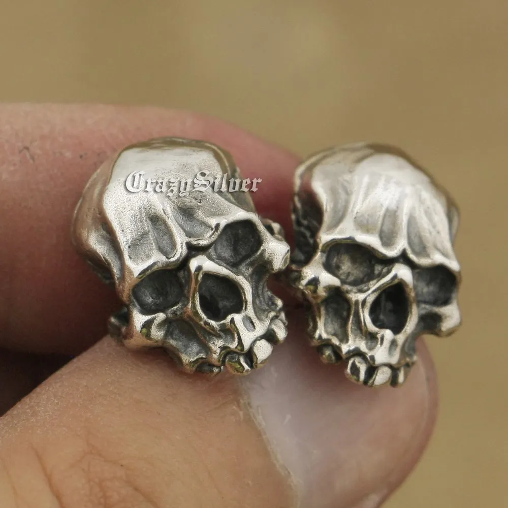 925 Sterling Silver Details Skull Stud Earrings TA40 BZ